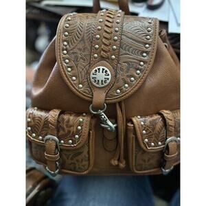 Western Rein & Bridle Tooled Buckle‎ Women Backpack School Bag Biker Purse NWT